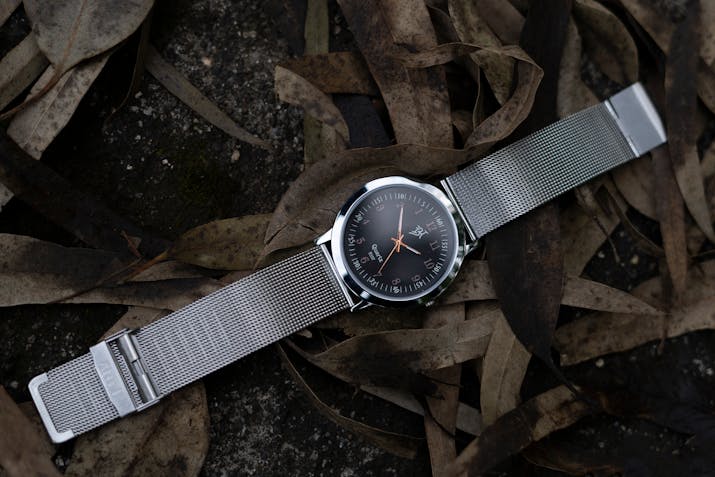 How To Clean A Mesh Watch Band 3 Silver mesh-strap analog watch on dry leaves