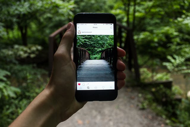 Can You See Instagram Bio If Blocked? 3 Checking Instagram posts on mobile outdoors