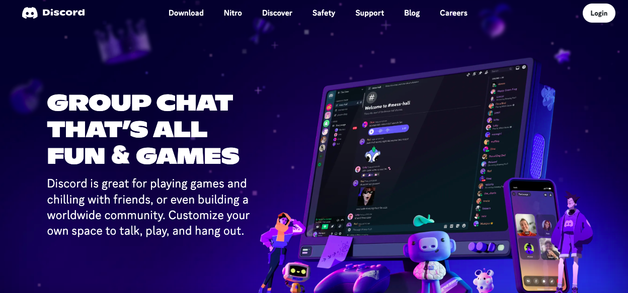 Discord Log Deleter 1 Discord homepage on desktop and mobile, showcasing group chat for servers and communities.