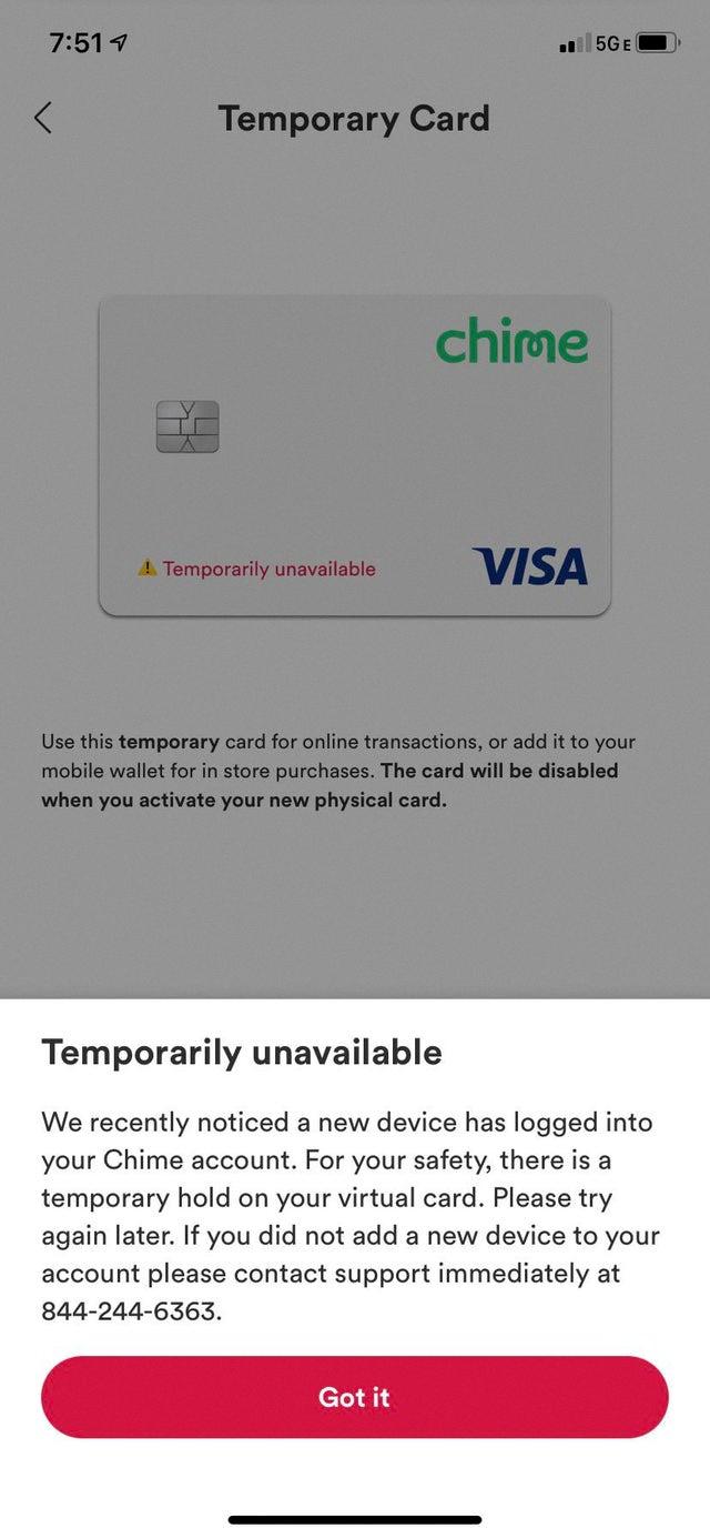 why is my chime temporary card unavailable why is my chime temporary card unavailable