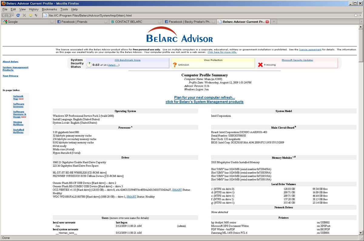 Belarc Advisor: A Comprehensive System Information Tool 2 Belarc Advisor: A Comprehensive System Information Tool 1