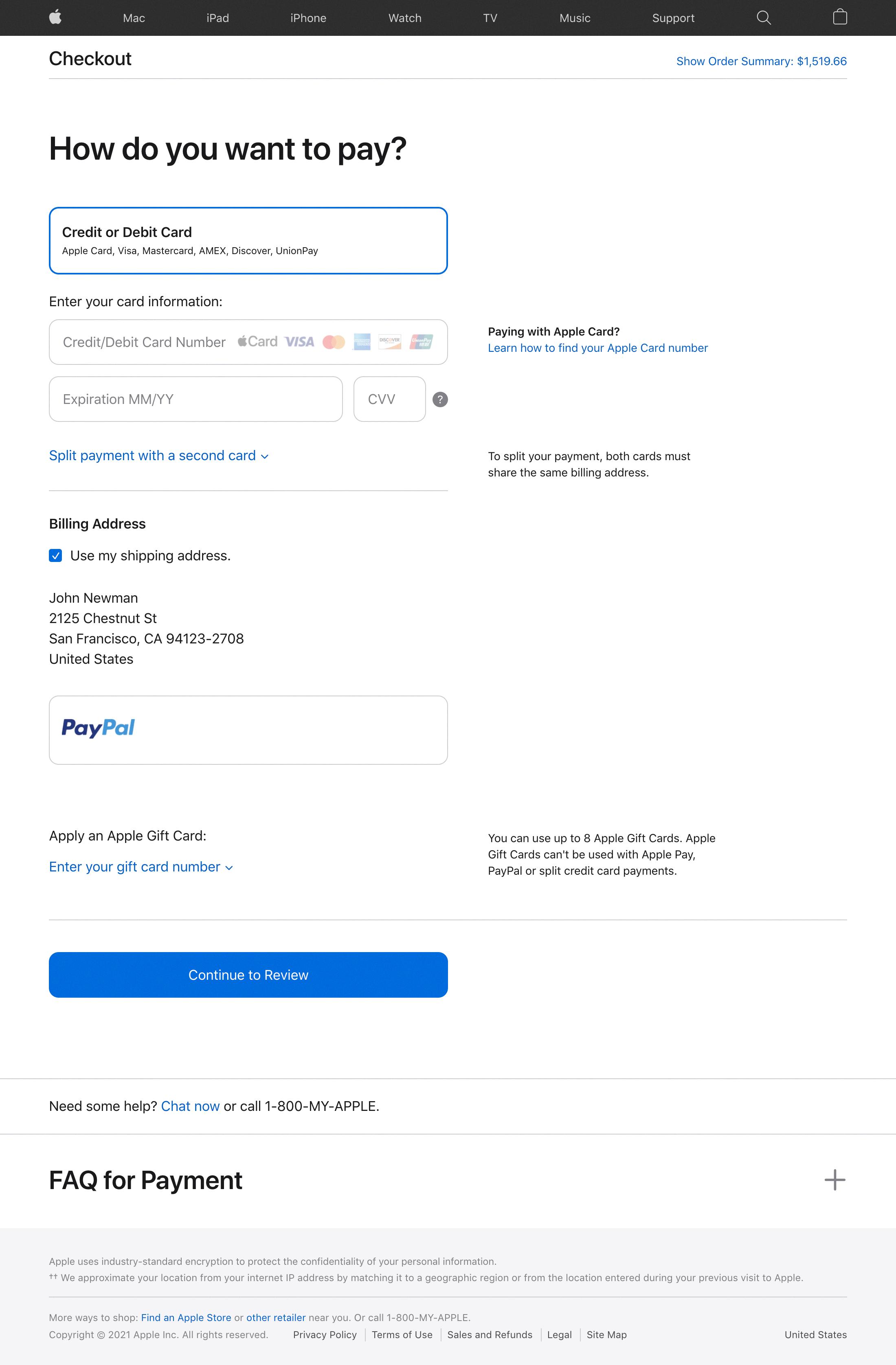 apple card billing address apple card billing address
