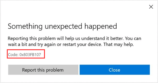 Microsoft Store Error Code 0x803fb107 -Troubleshooting Tips 1 0x803fb107