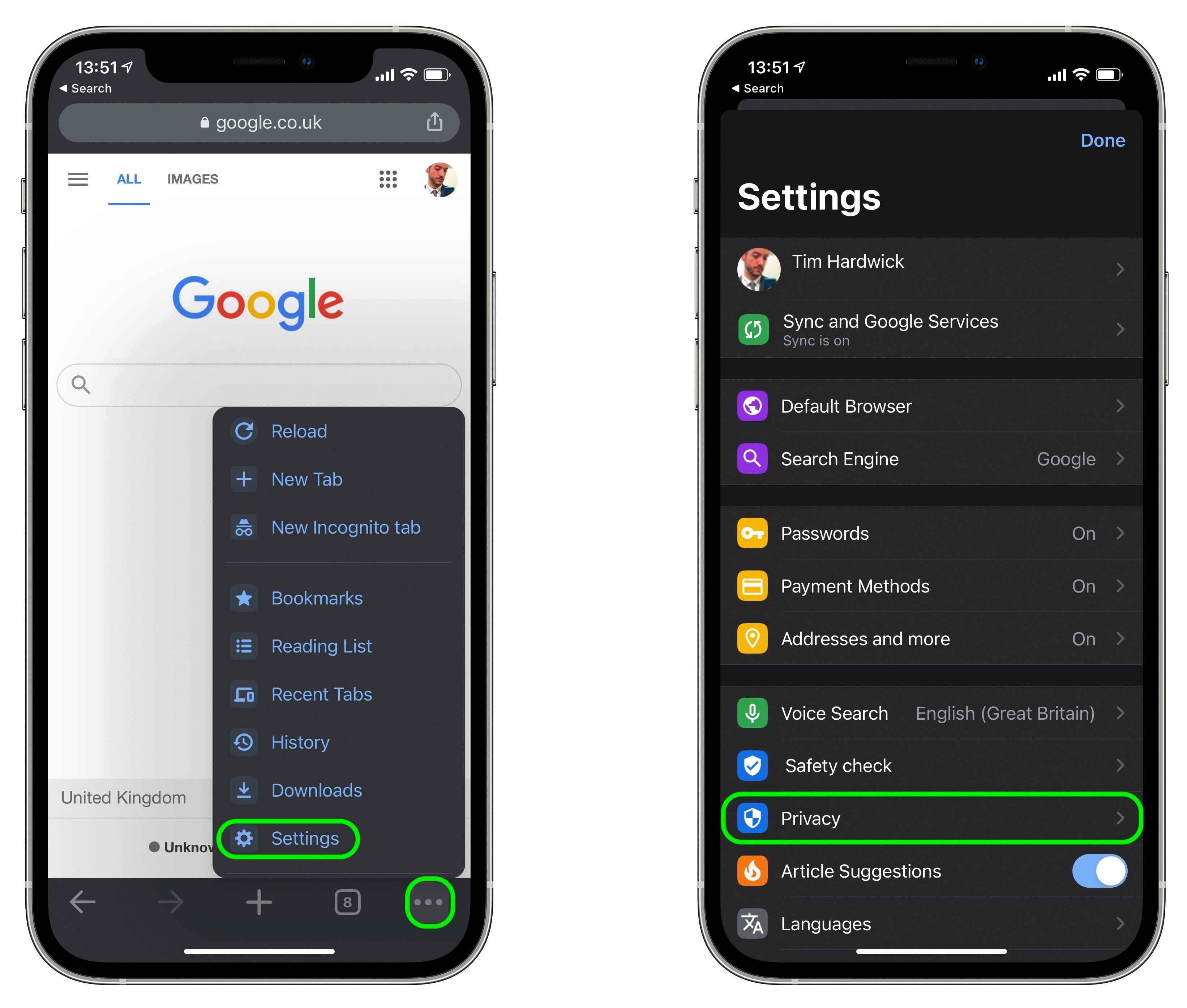 clear cache chrome iphone