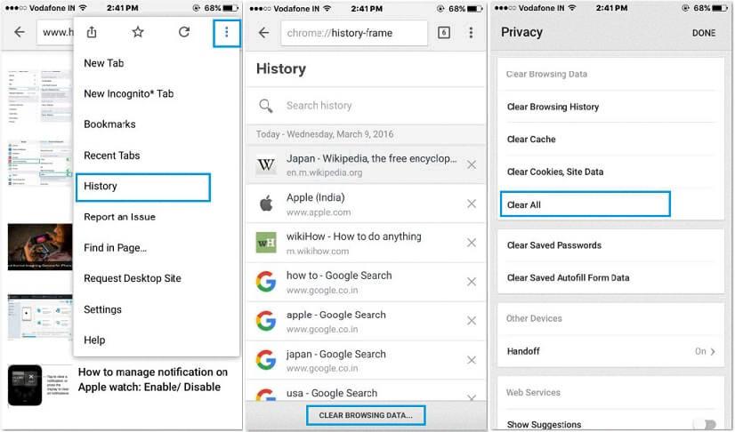 clear cache chrome iphone