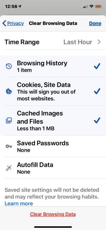 clear cache chrome iphone