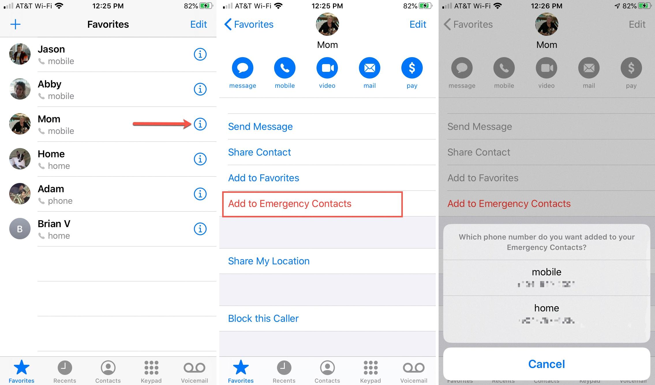emergency contacts iphone