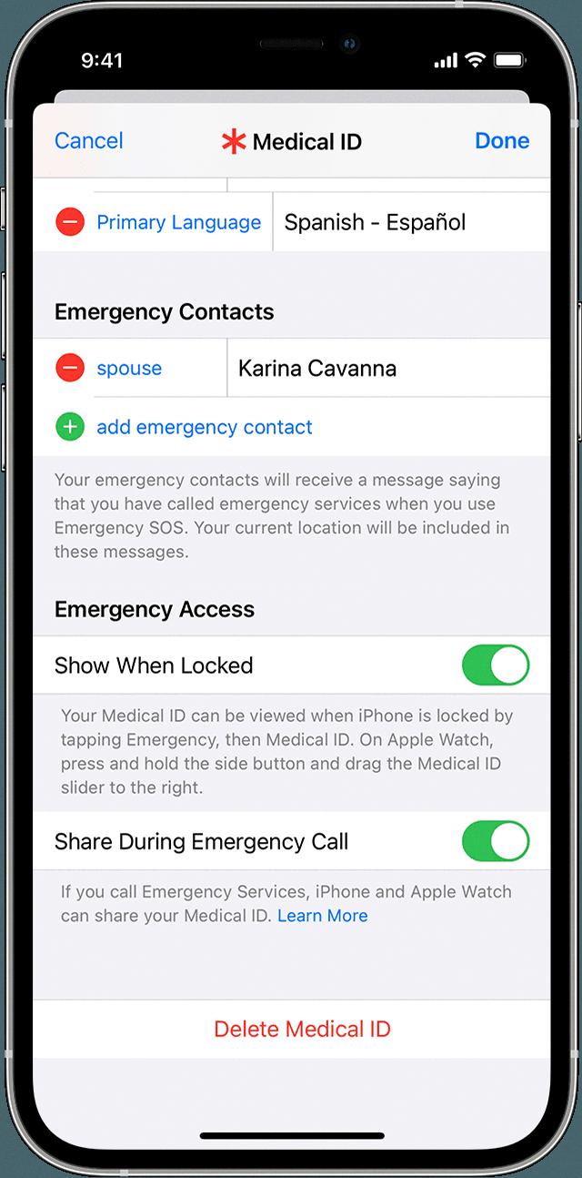 emergency contacts iphone