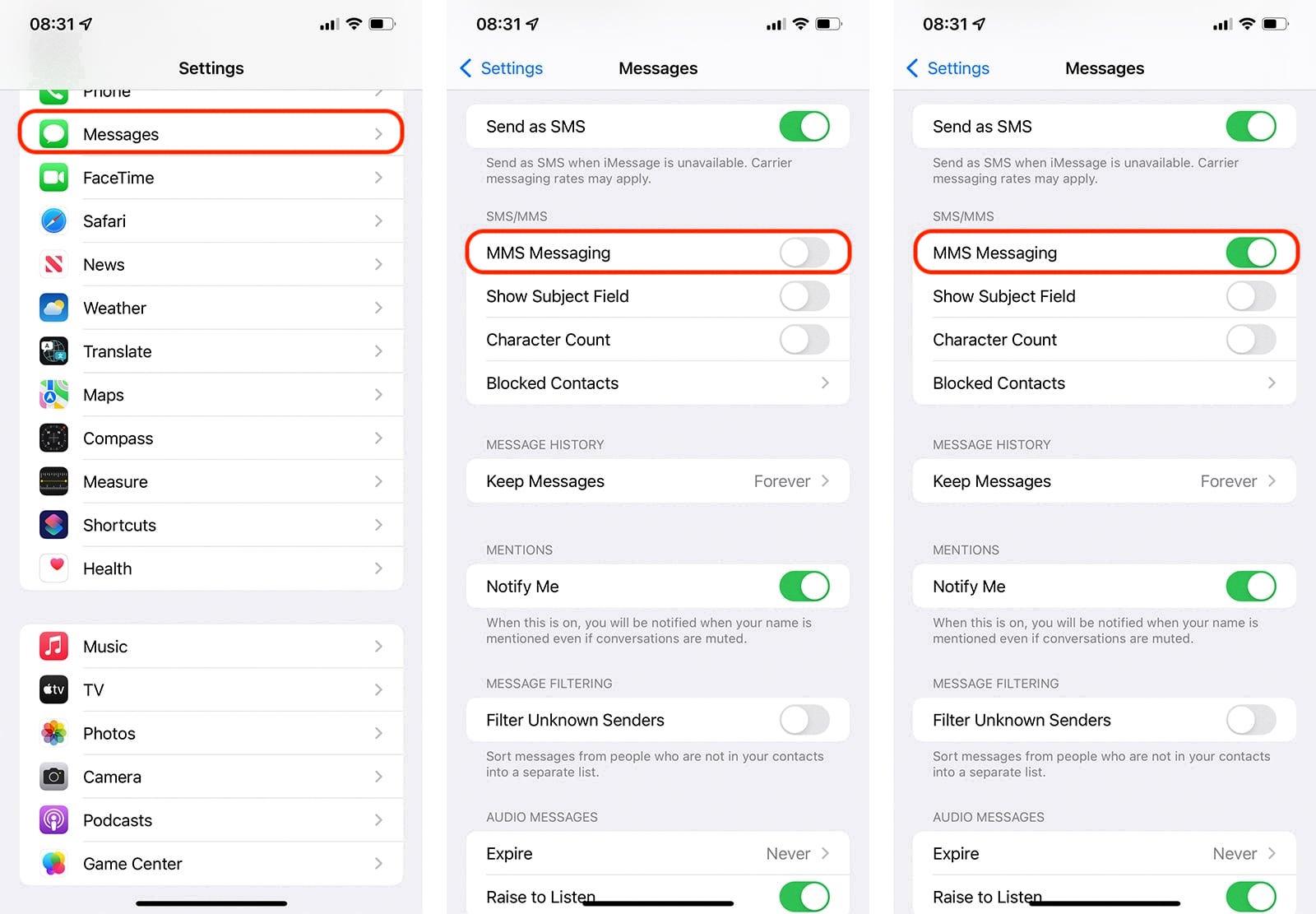 enable mms on iphone