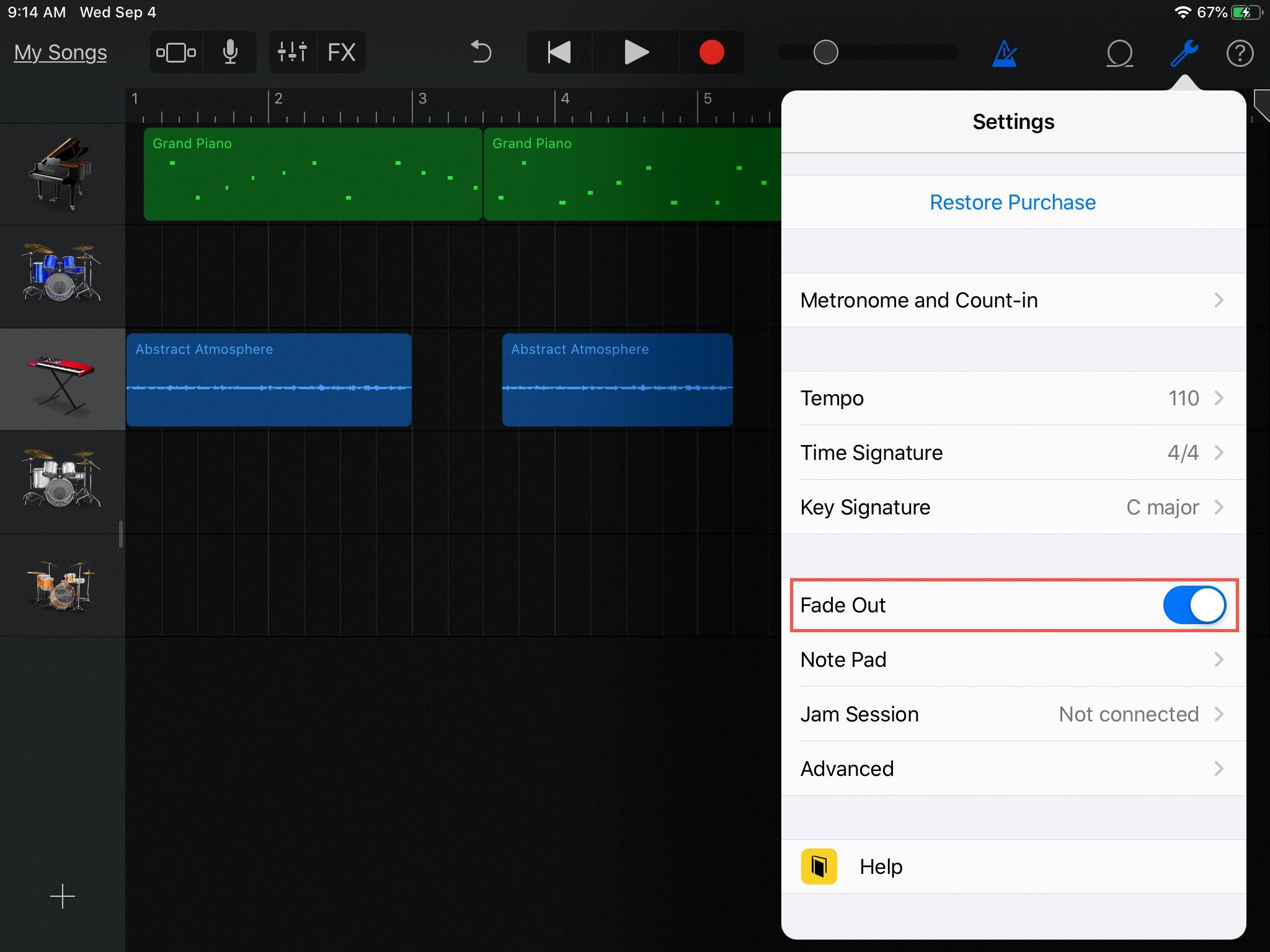 fade in on garageband