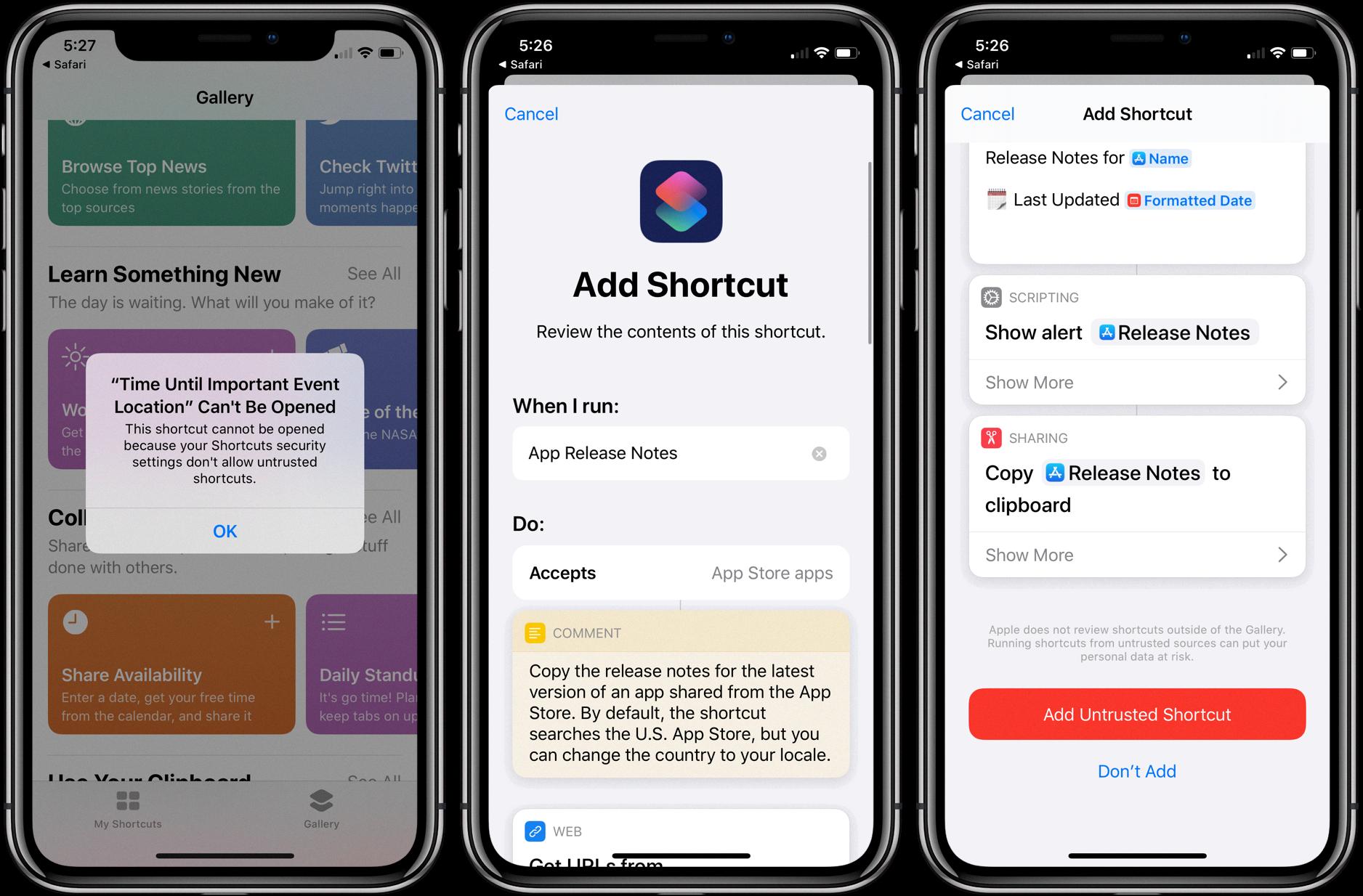how to allow untrusted shortcuts