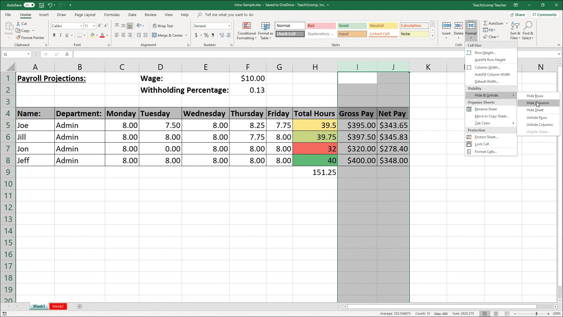 how to hide columns in excel