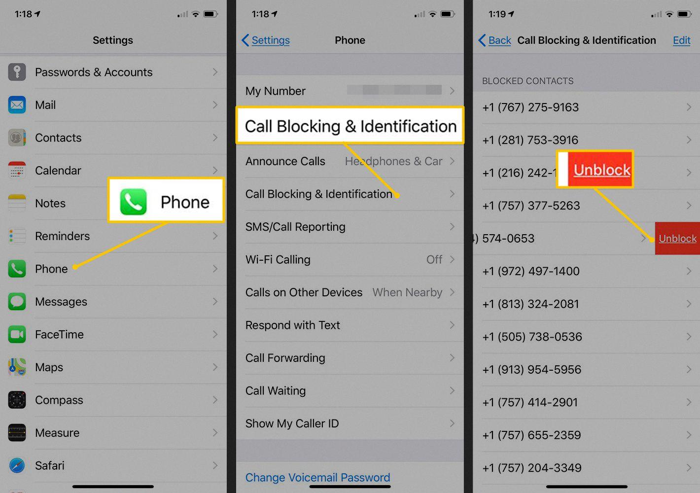 how to look up blocked numbers on iphone