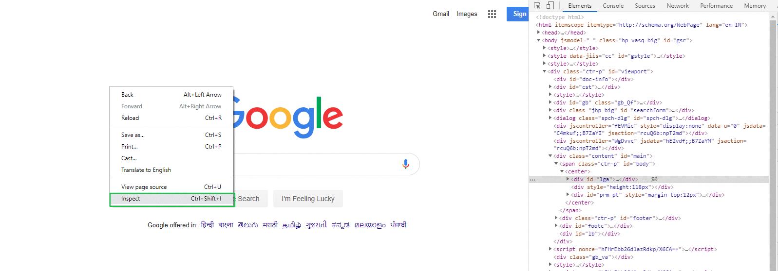 how to open inspect element