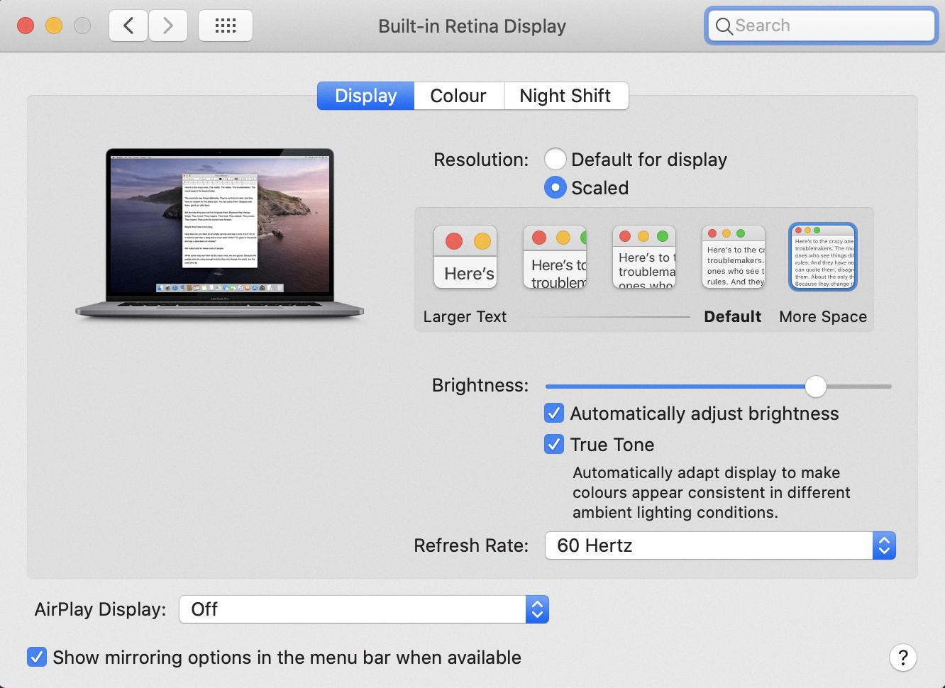 resolution of macbook pro
