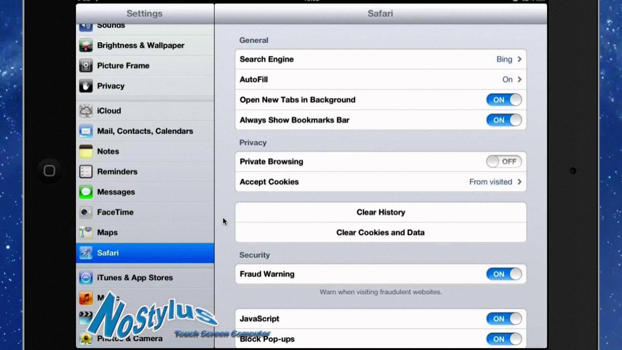 safari settings ipad