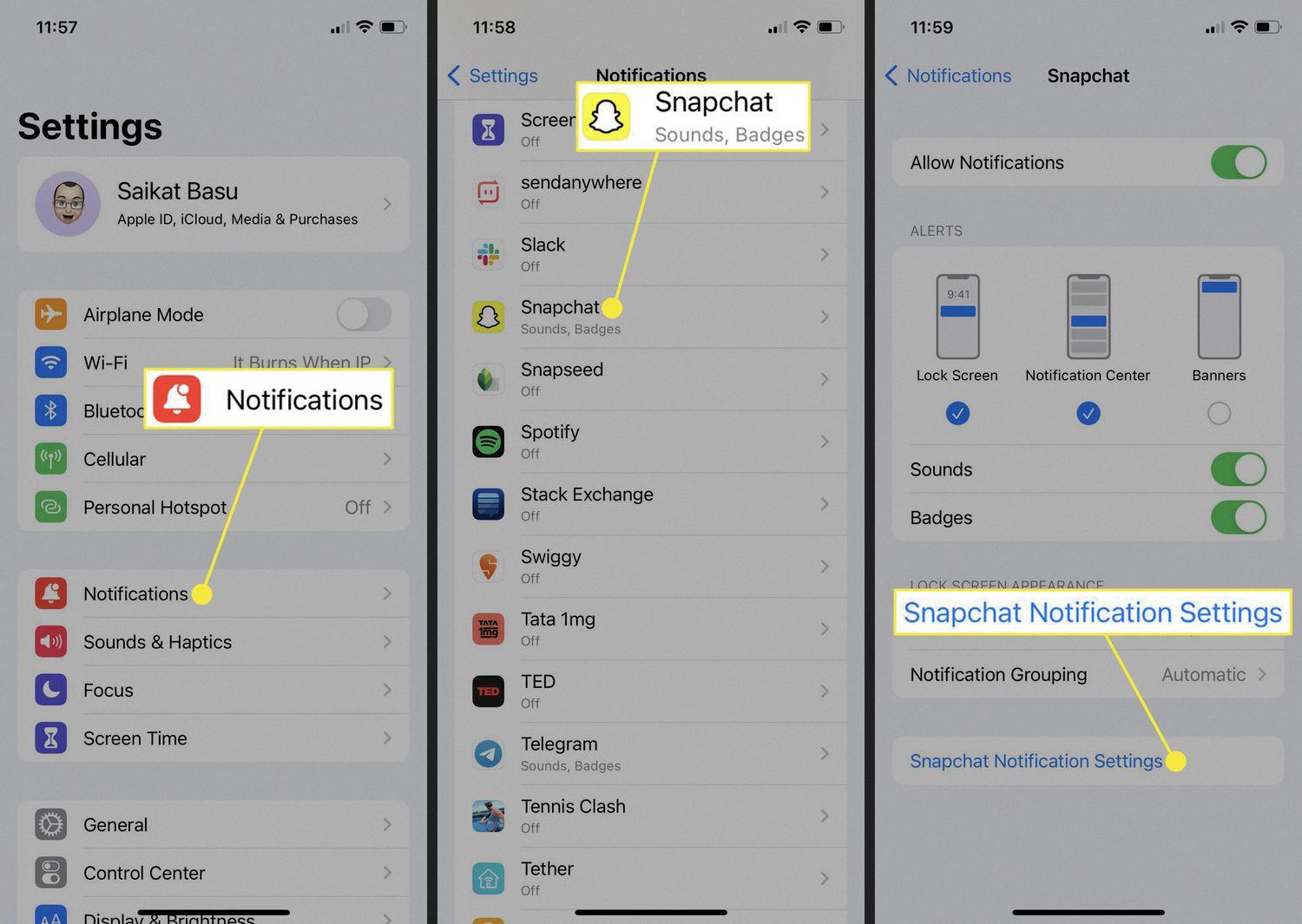 snap notifications