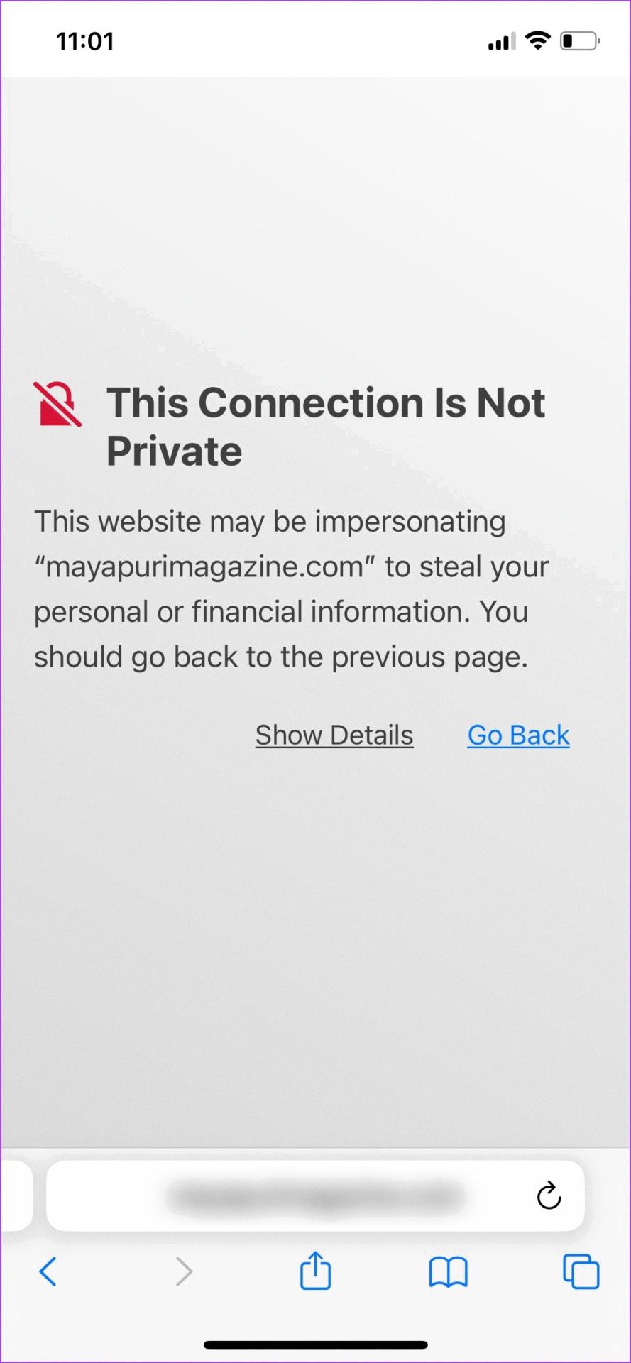this connection is not private safari