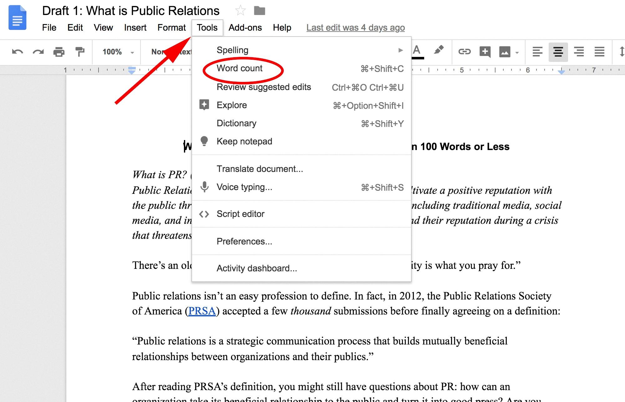 word count shortcut