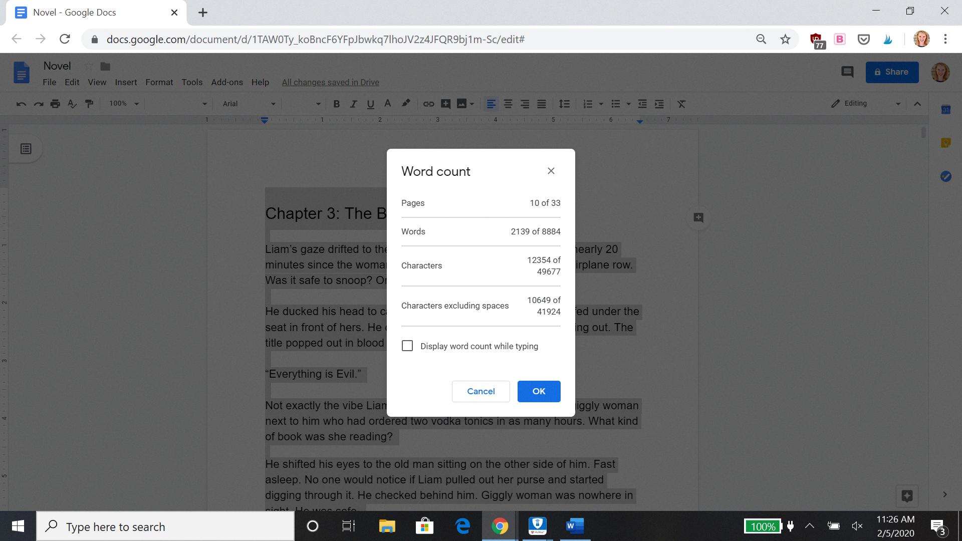 word count shortcut