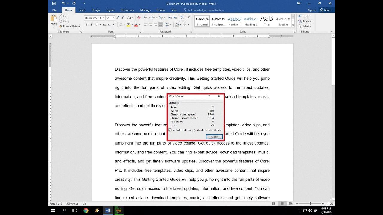word count shortcut