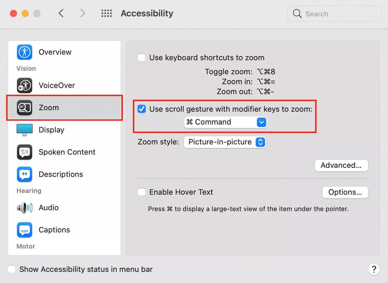 zoom out of mac