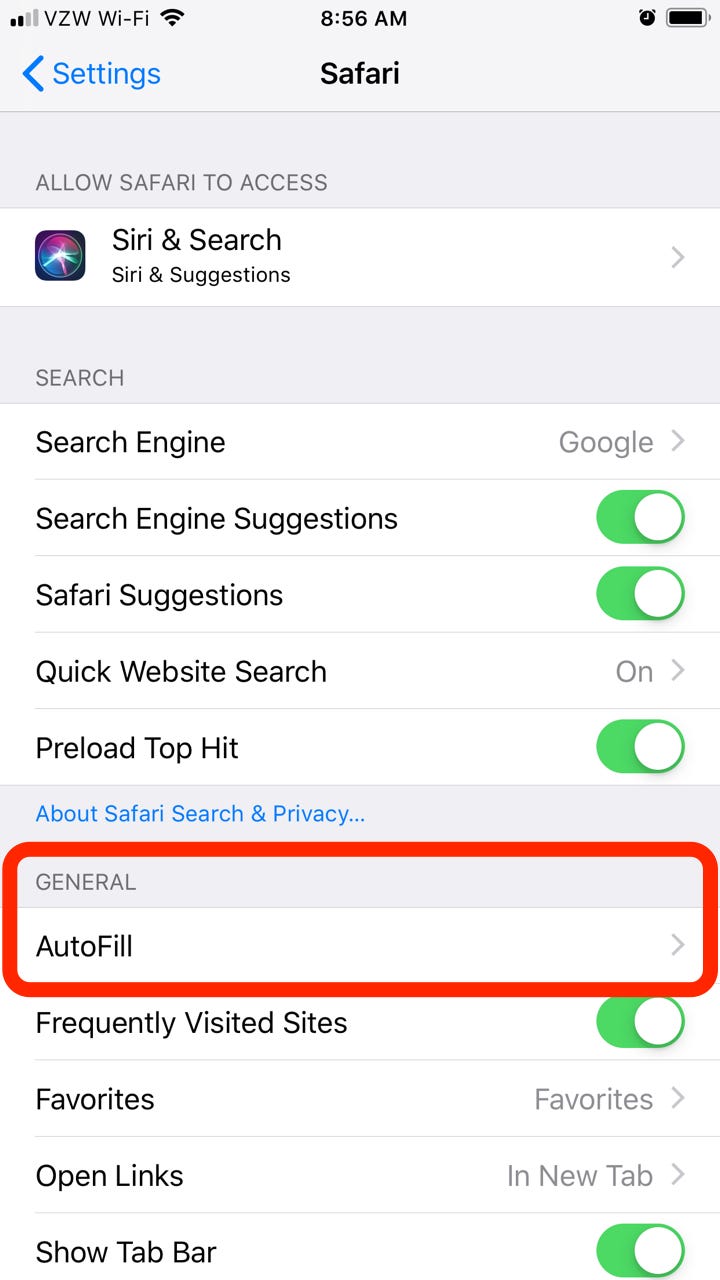 delete autofill safari iphone