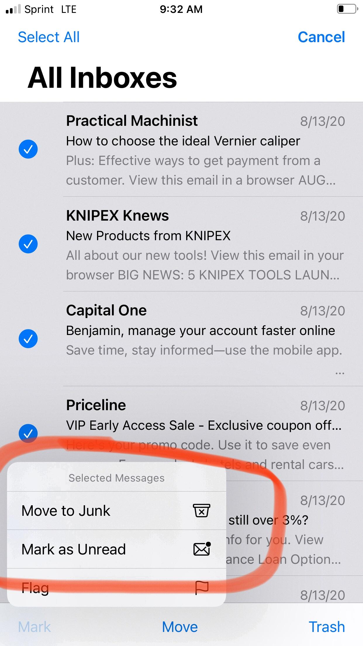 accidentally marked all emails as junk
