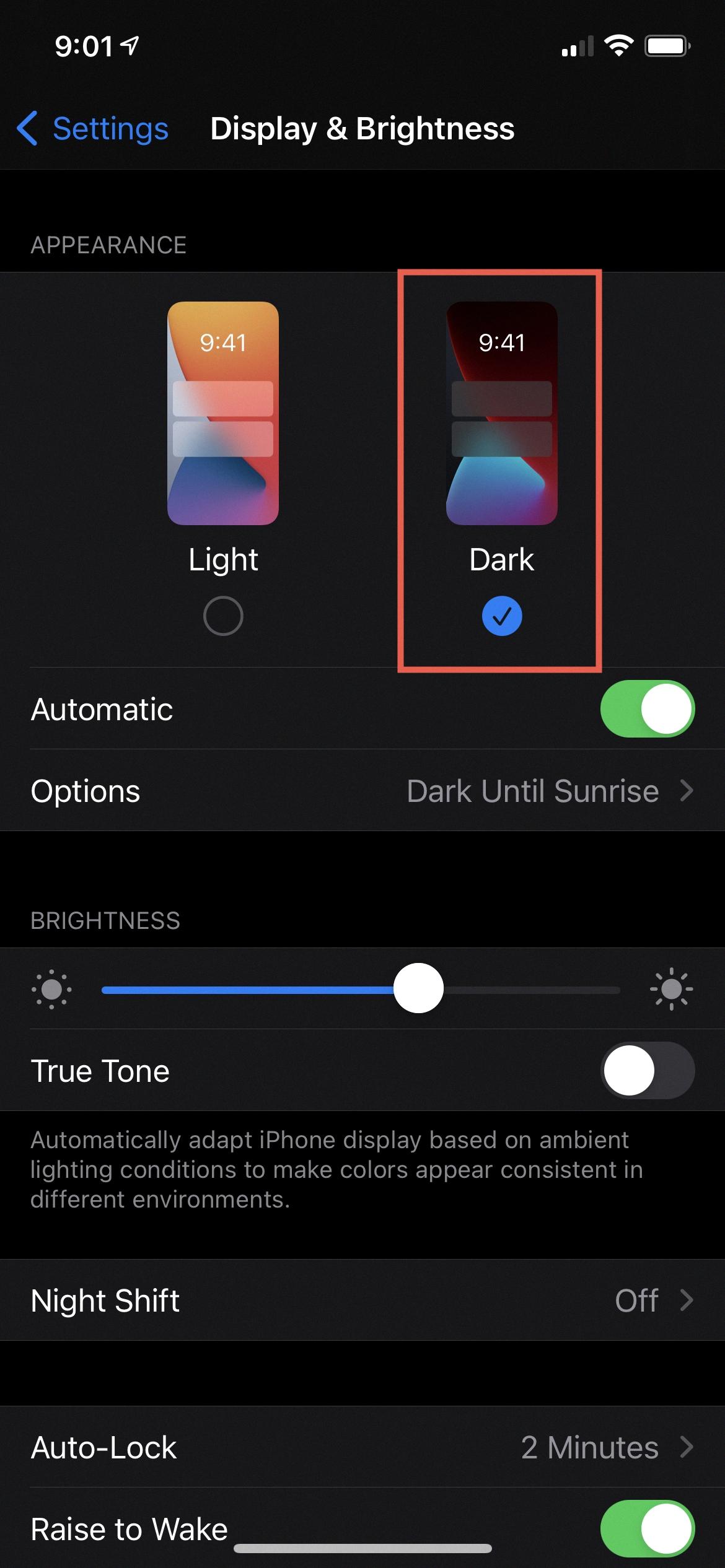 activate night mode iphone 12