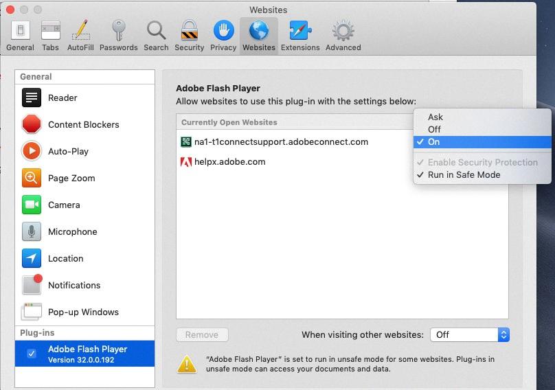 does safari support flash