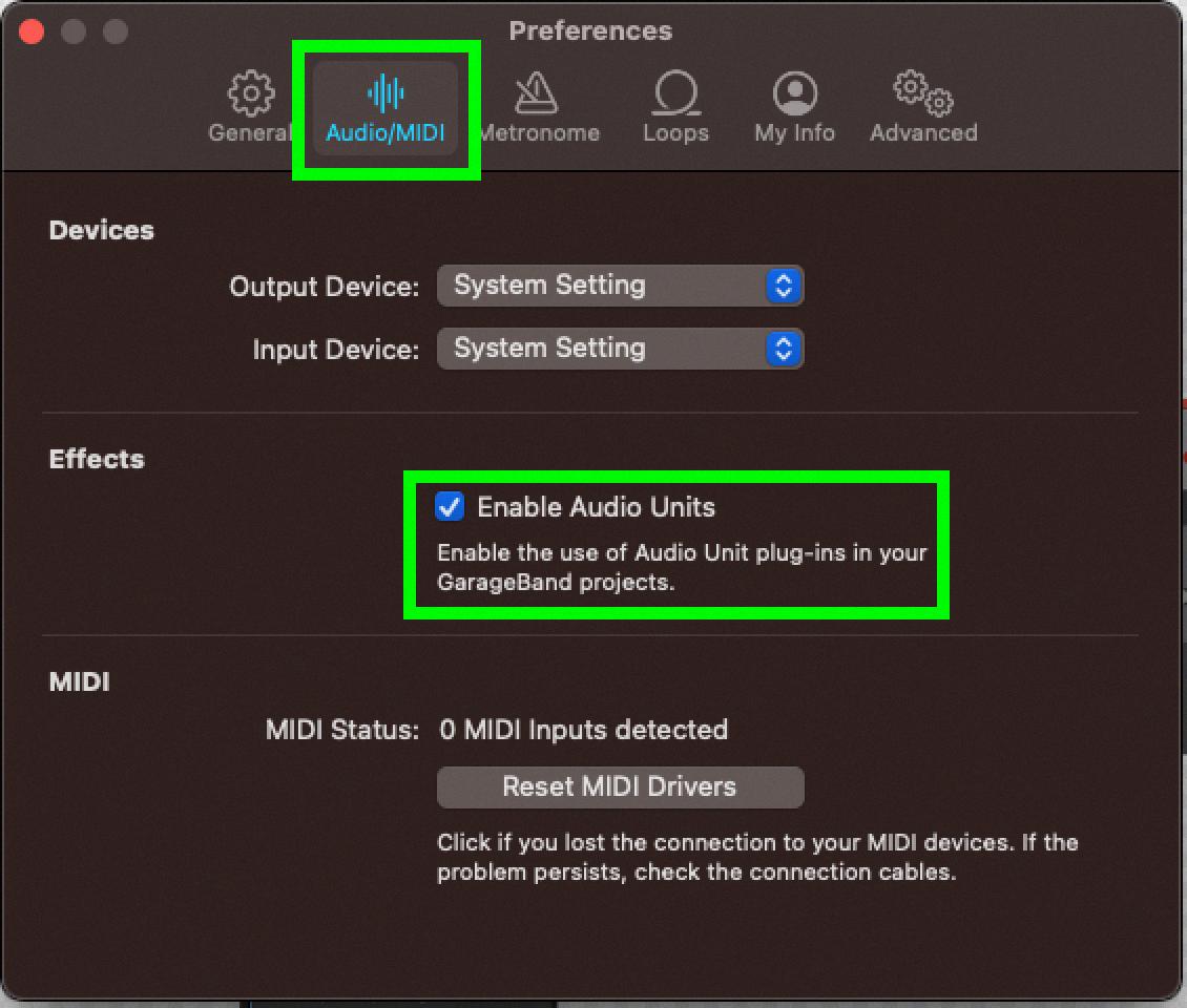how to add audio units to garageband