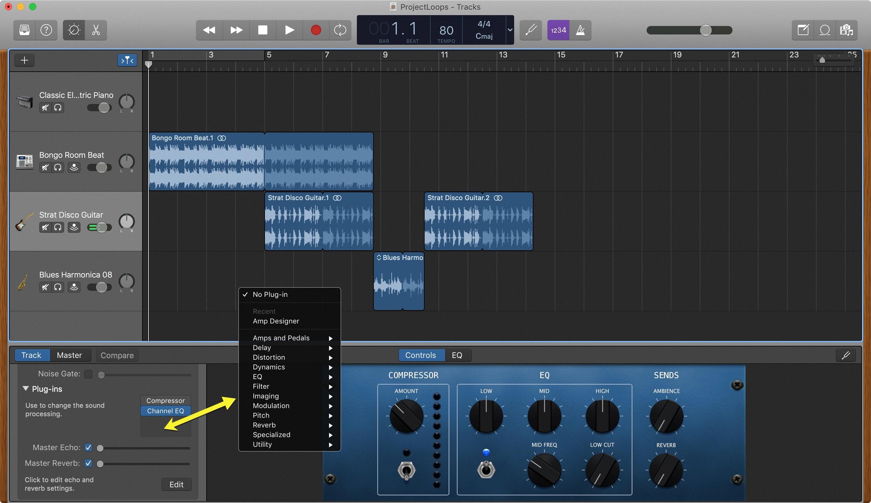 how to add effects on garageband