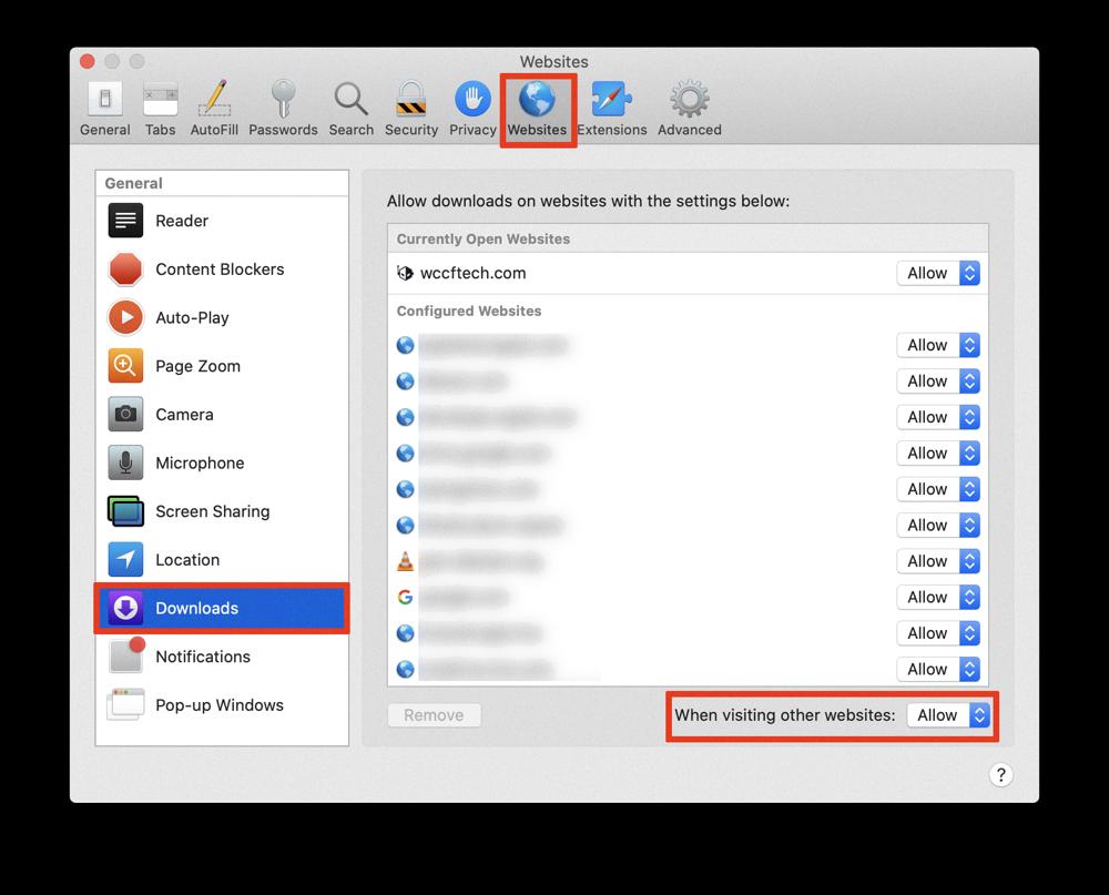how to allow downloads on safari