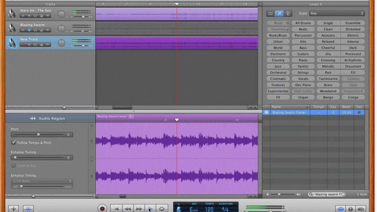 how to change tempo of a section in garageband