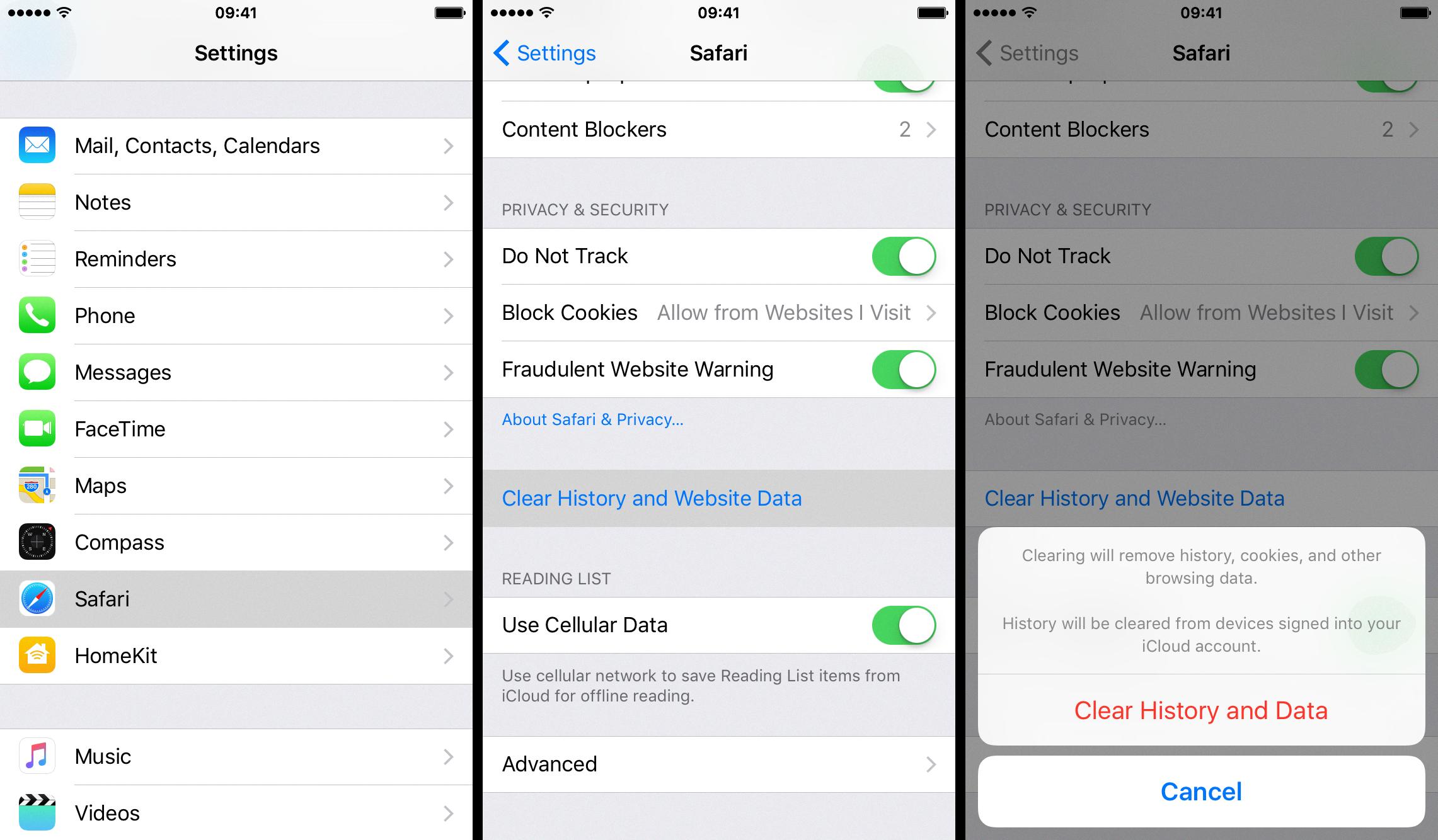 how to clear safari documents and data