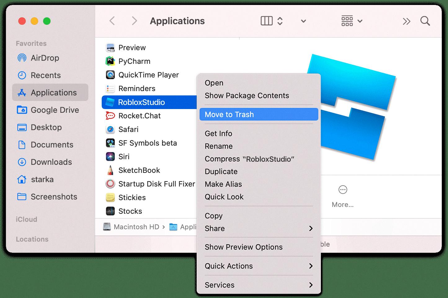 how to delete roblox from macbook