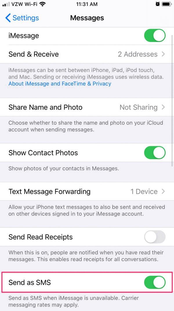 send text on wifi iphone