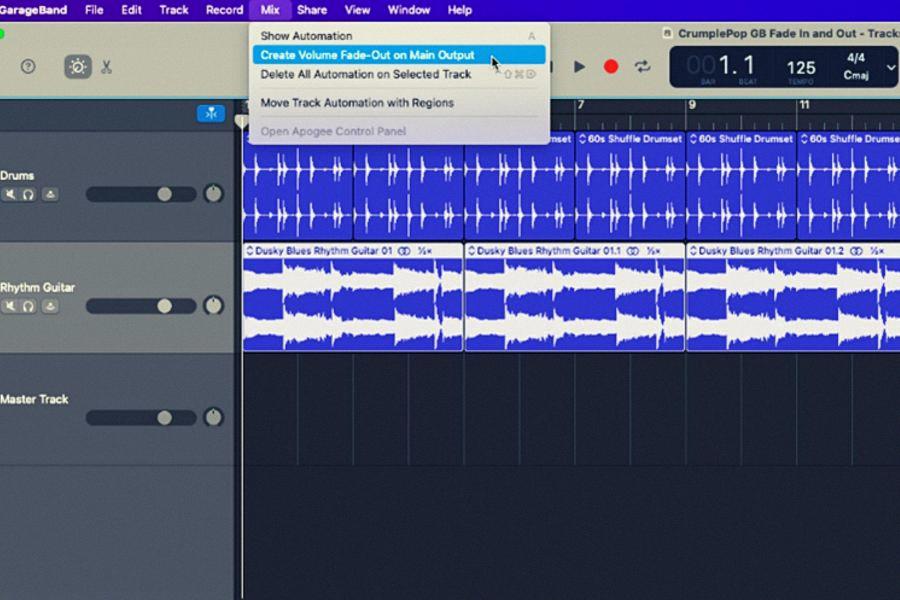 how to fade out music on garageband