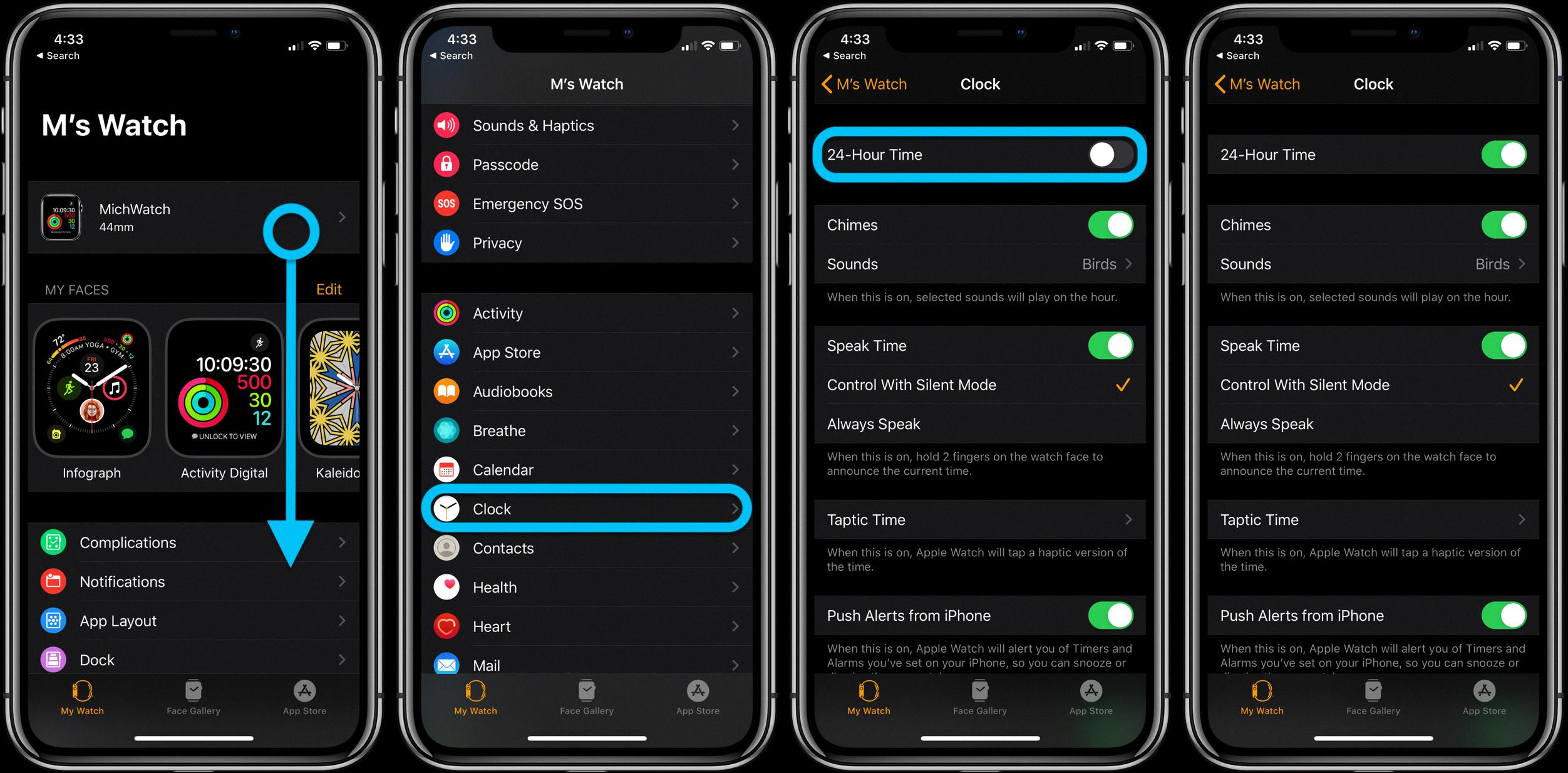 how to get military time on apple watch