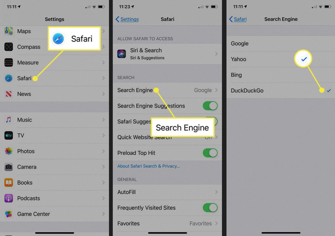 how to remove yahoo search from safari