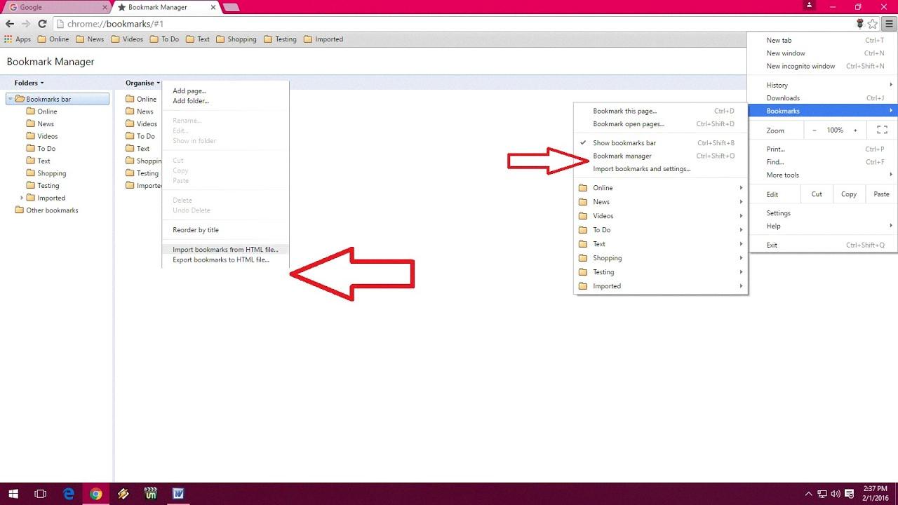 how to transfer bookmarks from one account to another