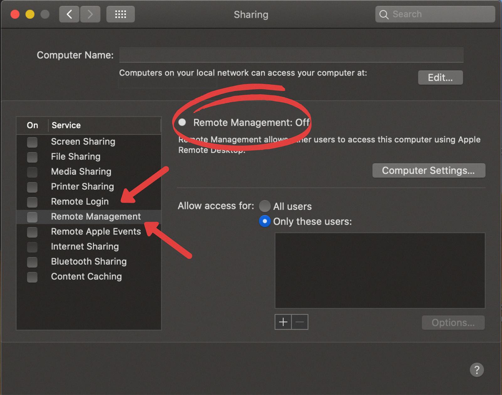 how to turn off remote management service mac
