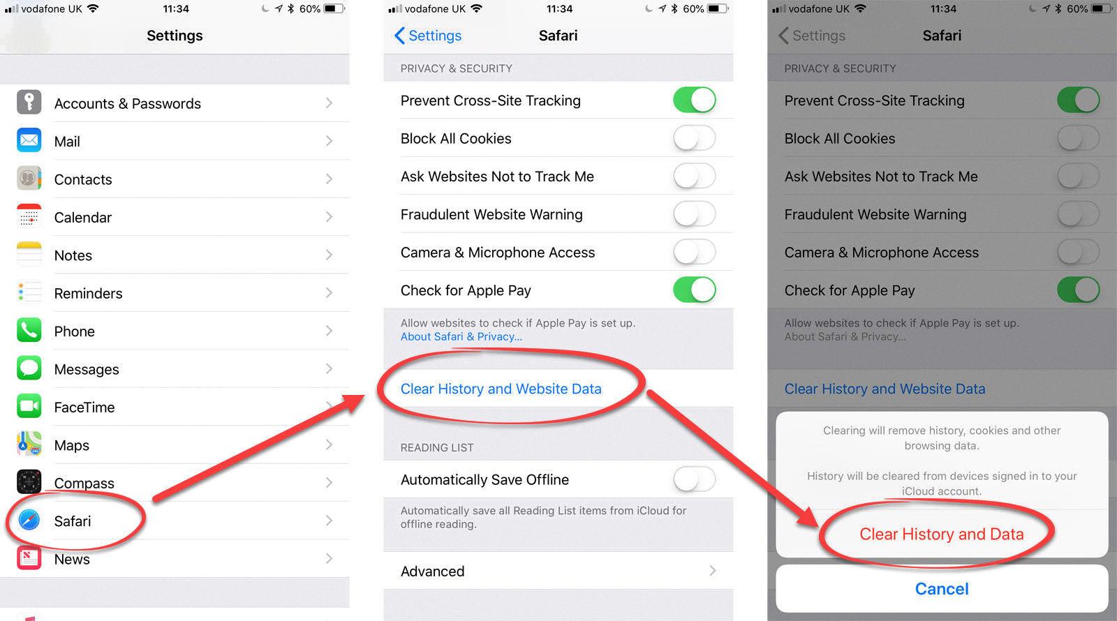 how to turn on clear history on iphone