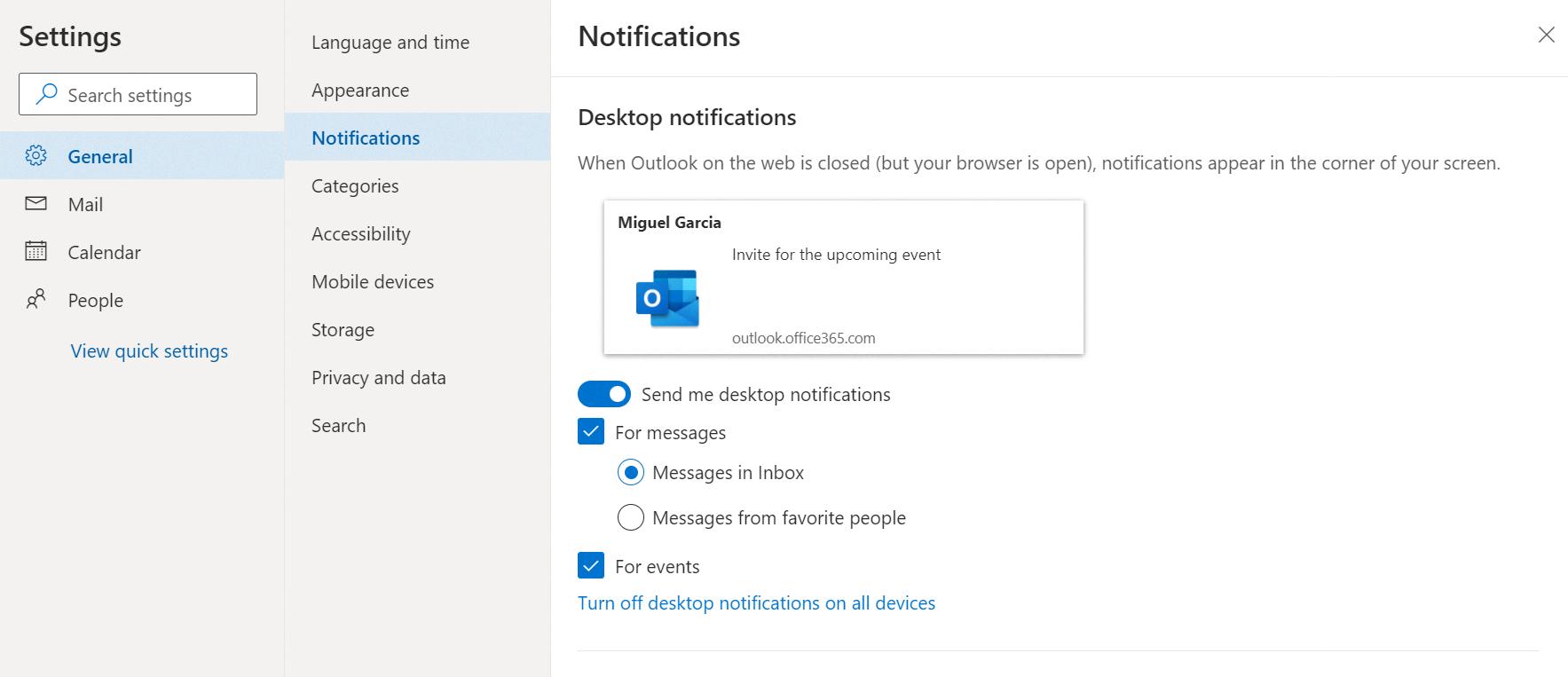 how to turn on outlook notifications