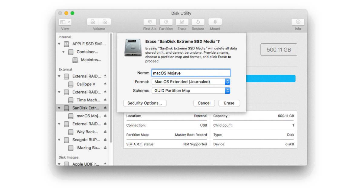mac os high sierra erase disk