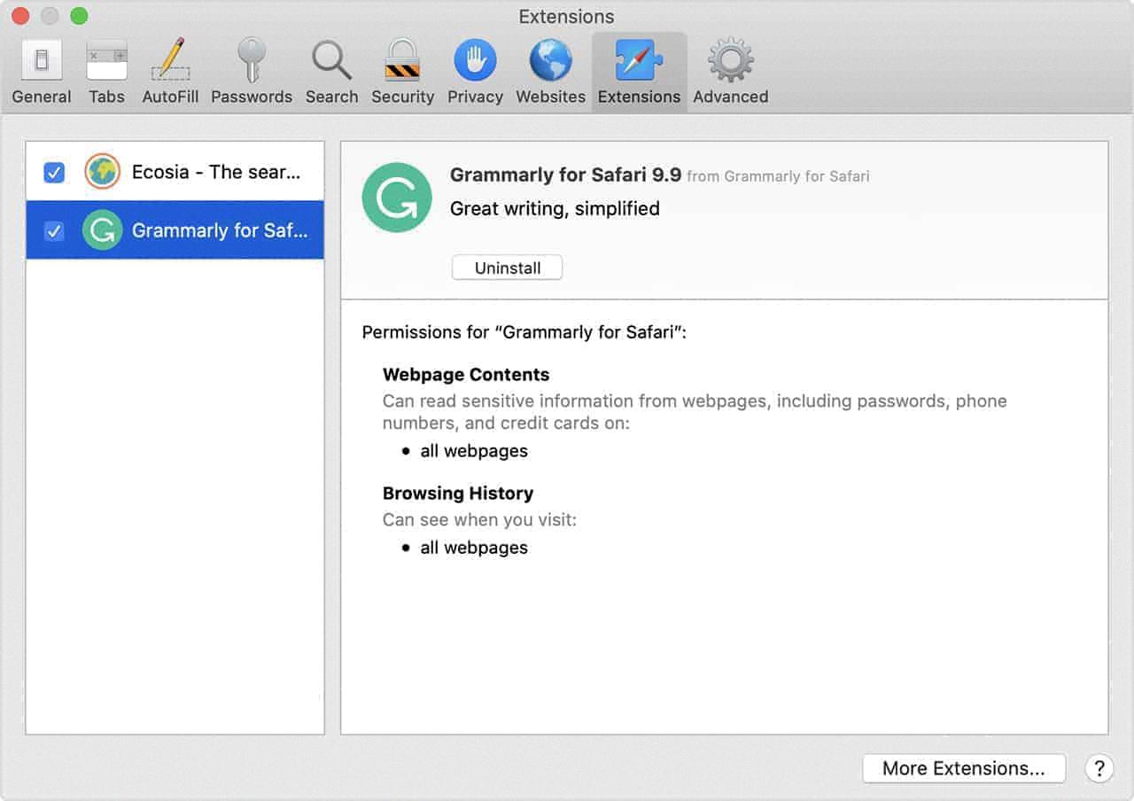 safari grammarly extension