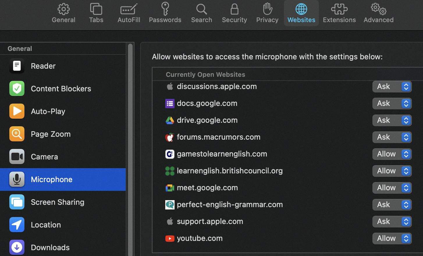 safari settings for google meet