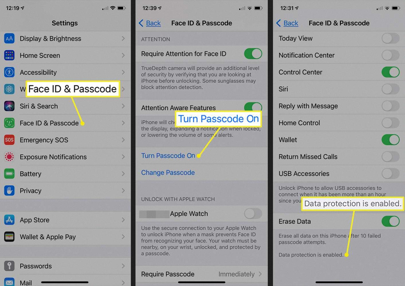turn on encryption iphone