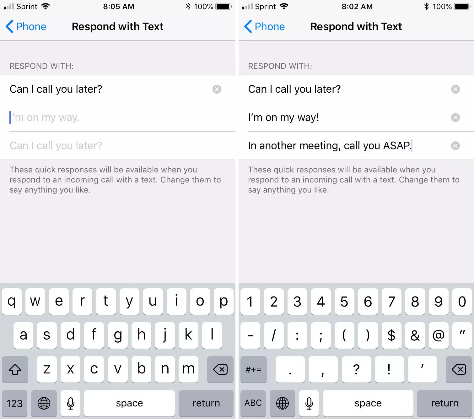 how to change quick reply messages on iphone