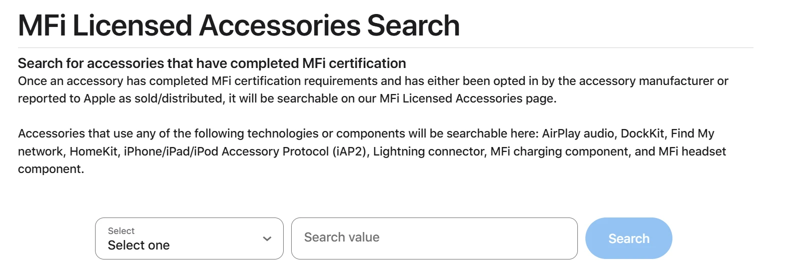 MFi Licensed Accessories Search
